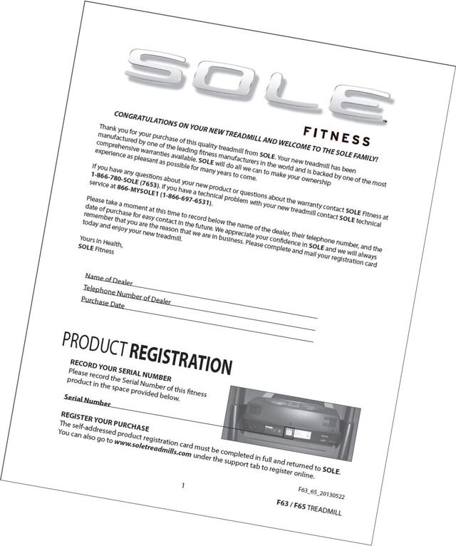 sole f65 treadmill owners manual